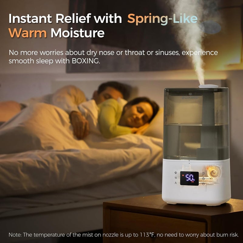 Boxing 6L Warm & Cool Mist Humidifiers for Bedroom, Air Humidfier for Large Room with Remote Control, Auto Mode Perfect for Baby & Plants, Top Fill, Sleep Mode, Timer, Essential Oil Tray, 60H - Image 2